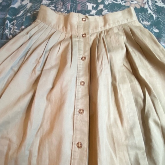 Patterns Vintage Teachers Button MIDI Full Pleated Skirt Beige Size 12 Modest - Picture 4 of 5